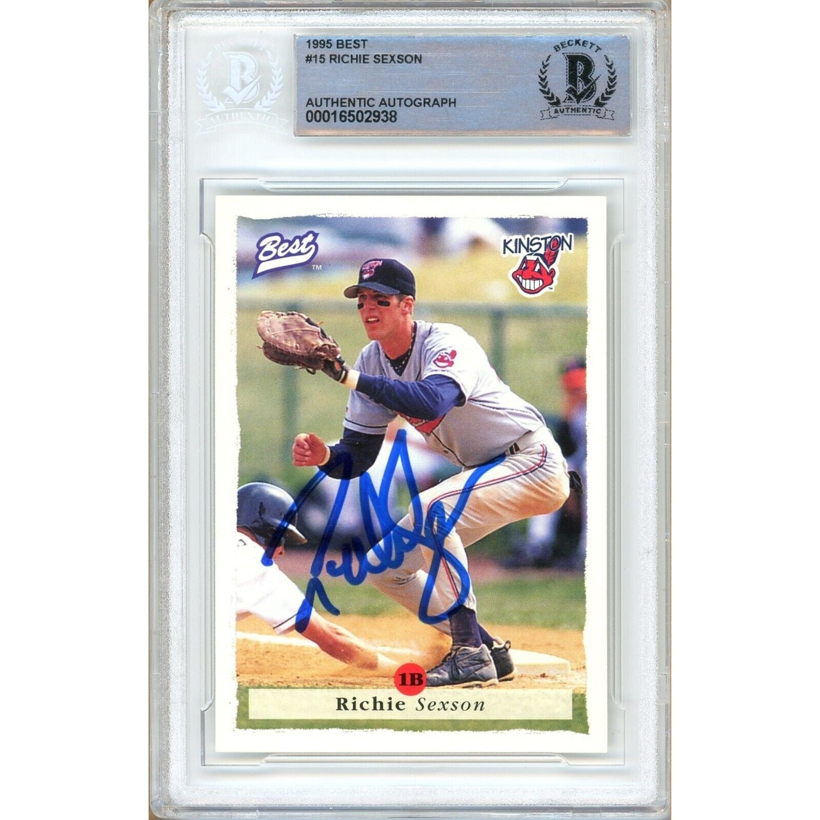 Baseballs- Autographed- Richie Sexson Cleveland Indians Signed 1995 Team Best Rookie Trading Card Beckett Authentic Auto Slab Front