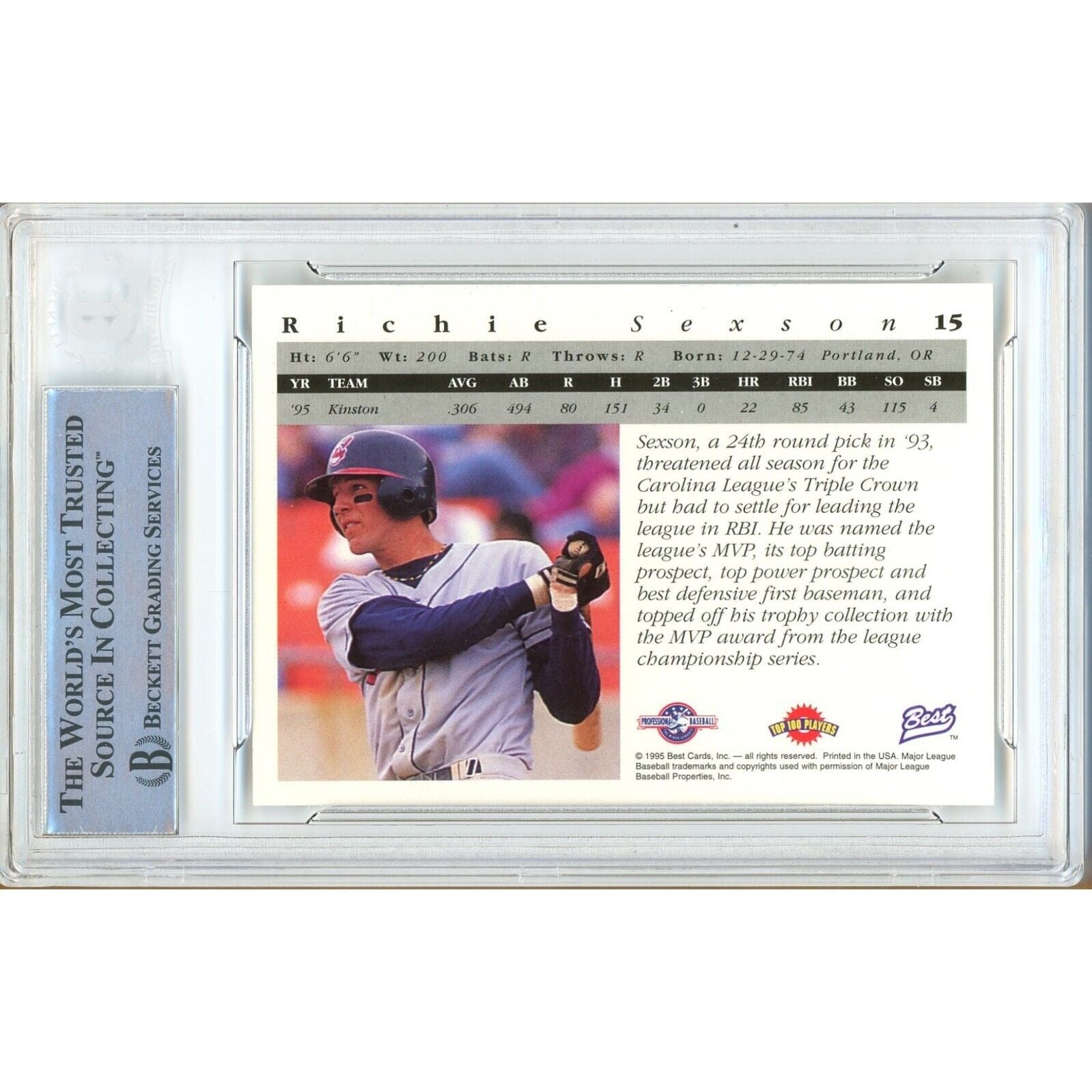 Richie Sexson Cleveland Indians signed trading card – signature close-up – Beckett COA