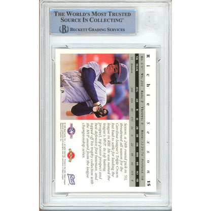 Baseballs- Autographed- Richie Sexson Cleveland Indians Signed 1995 Team Best Rookie Trading Card Beckett Authenticated Auto Slab Back