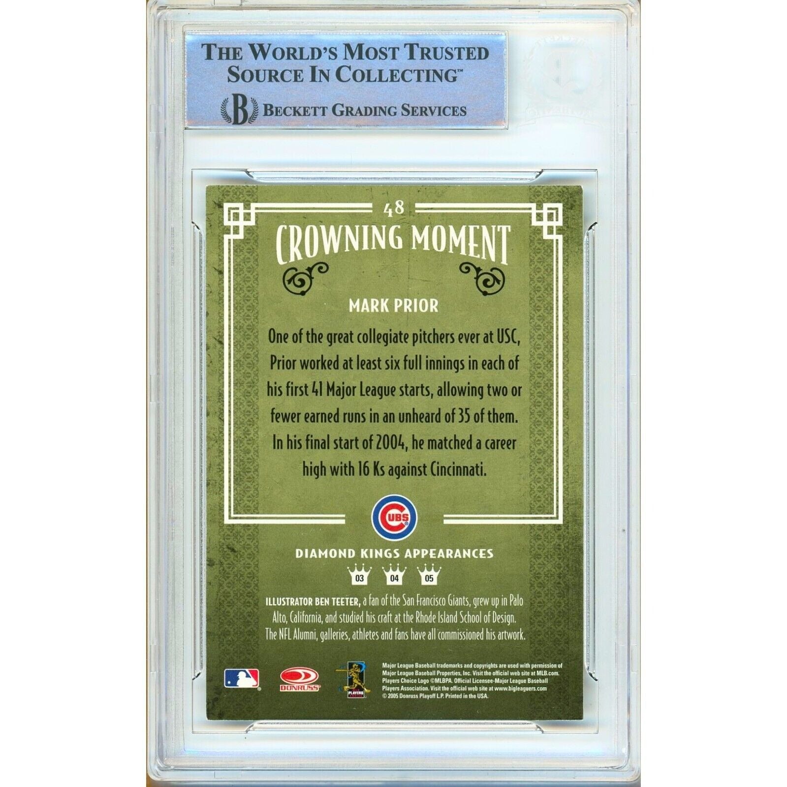 Mark Prior Chicago Cubs signed trading card – signature close-up – Beckett COA