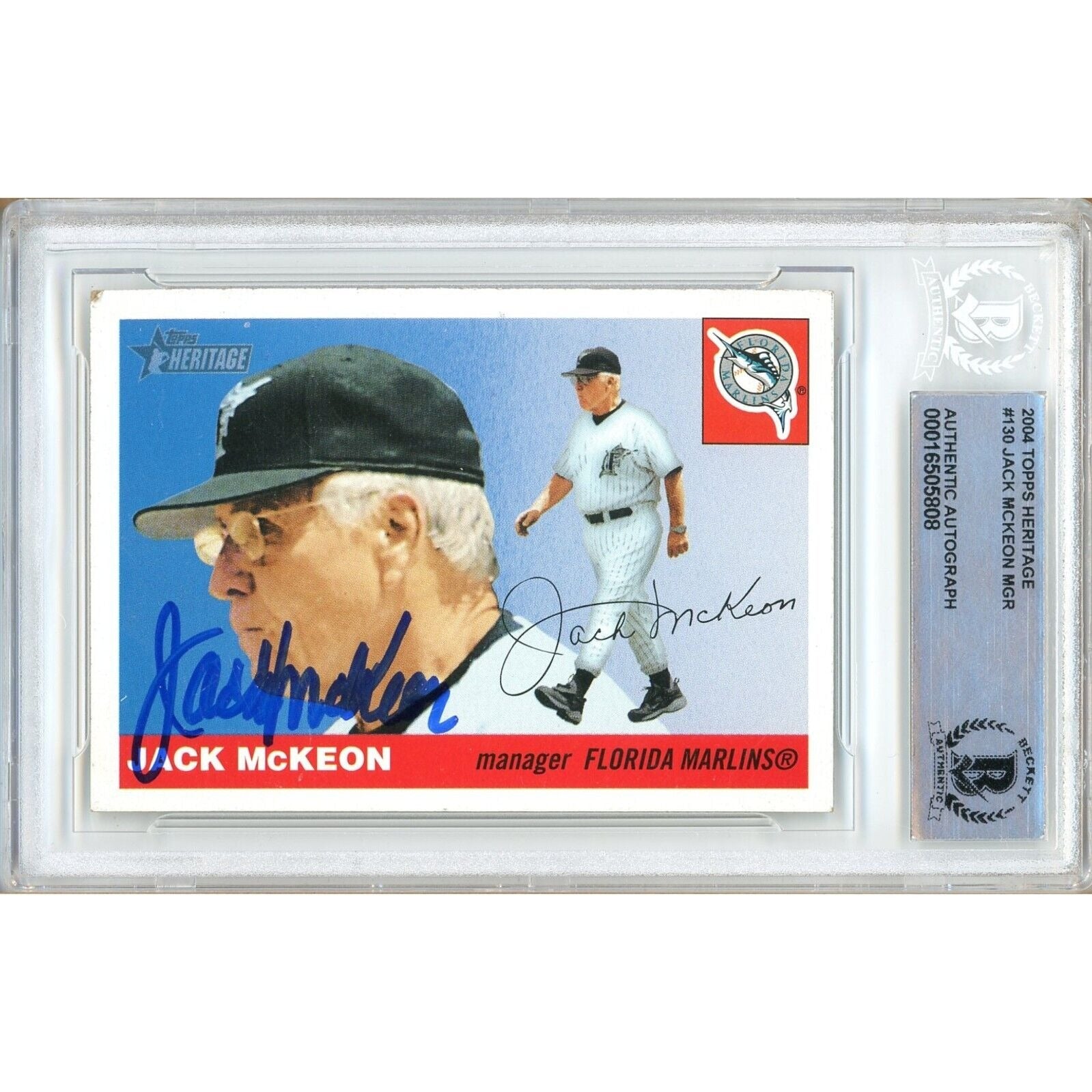 Baseballs- Autographed- Jack McKeon Miami Marlins Signed 2004 Topps Heritage Baseball Card Beckett Authentic Auto Slab Front