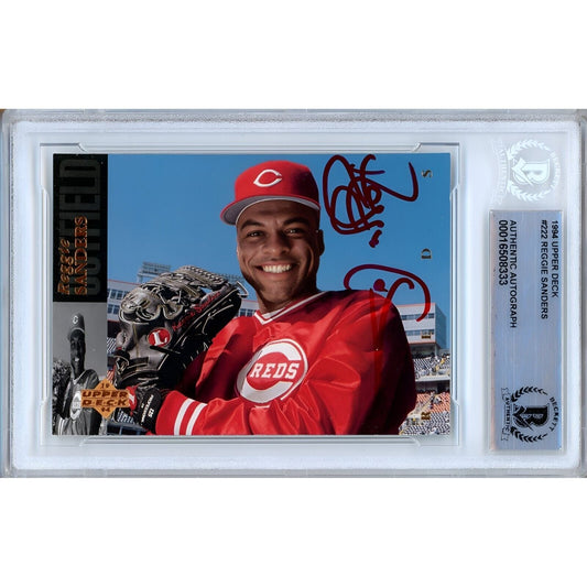 Baseballs- Autographed- Reggie Sanders Cincinnati Reds Signed 1994 Upper Deck Baseball Card Beckett Authentic Auto Slab Front