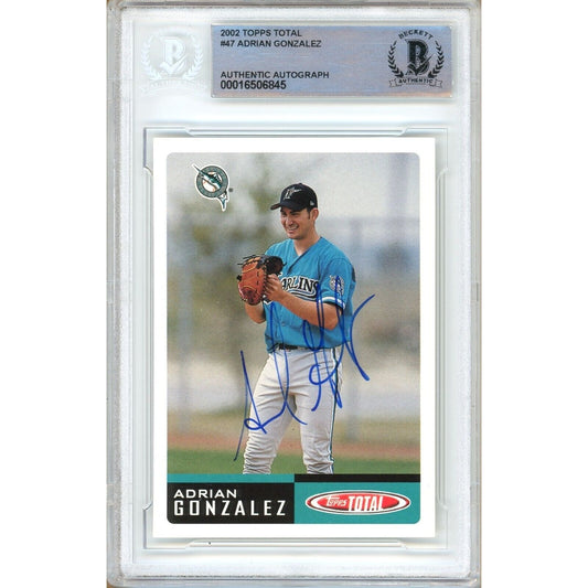 Baseballs- Autographed- Adrian Gonzalez Signed 2002 Topps Total Baseball Card Beckett Authentic Auto Slab Front