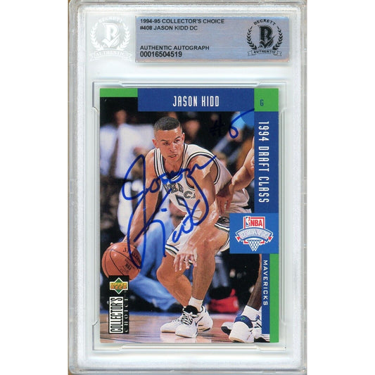 Basketballs- Autographed- Jason Kidd Dallas Mavericks Signed 1994-95 Upper Deck Collectors Choice Rookie Class Basketball Card Beckett Authentic Auto Slab Front