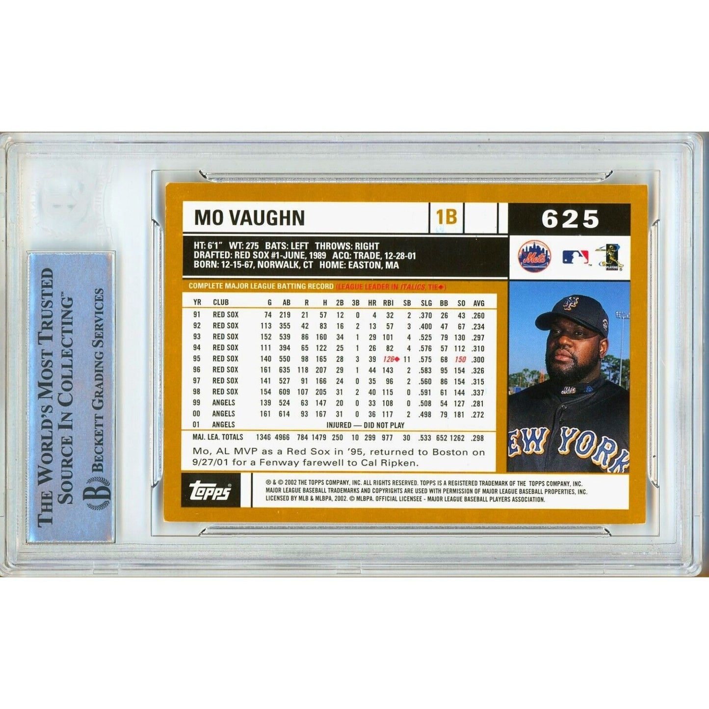 Baseballs- Autographed- Mo Vaughn New York Mets Signed 2002 Topps Baseball Card Beckett Authentic Auto Slab Back