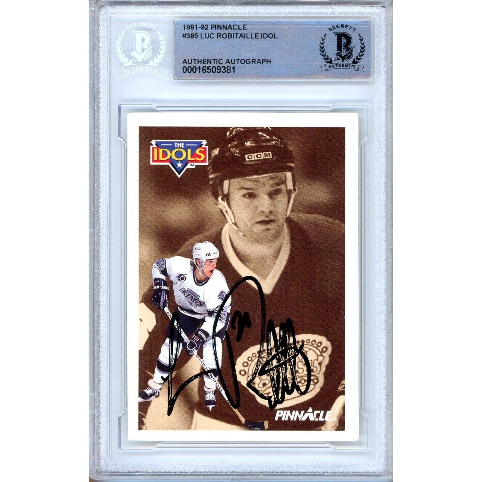 Luc Robitaille Pinnacle Idols Autographed Trading Card Beckett BAS