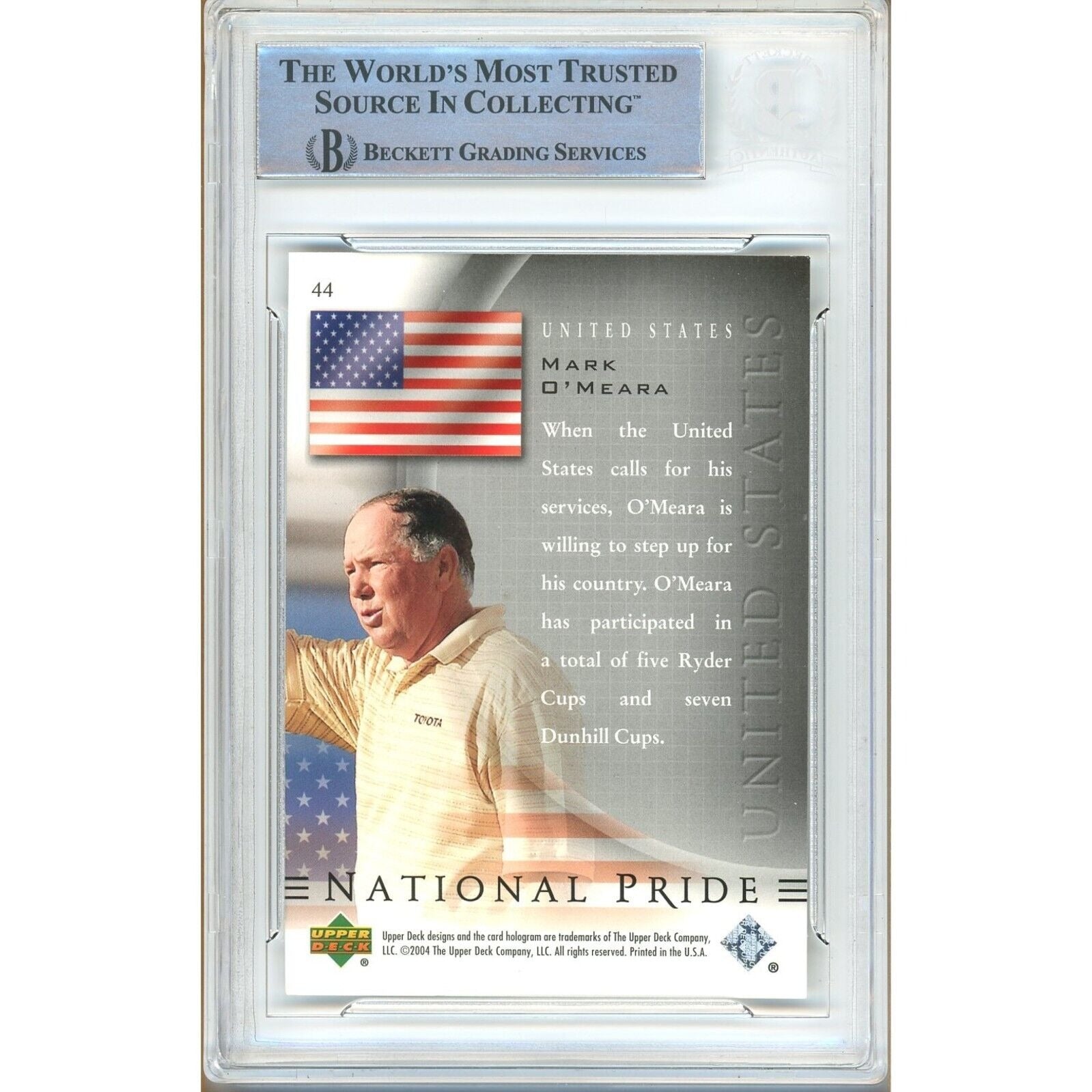 Mark O'Meara signed trading card – signature close-up – Beckett COA