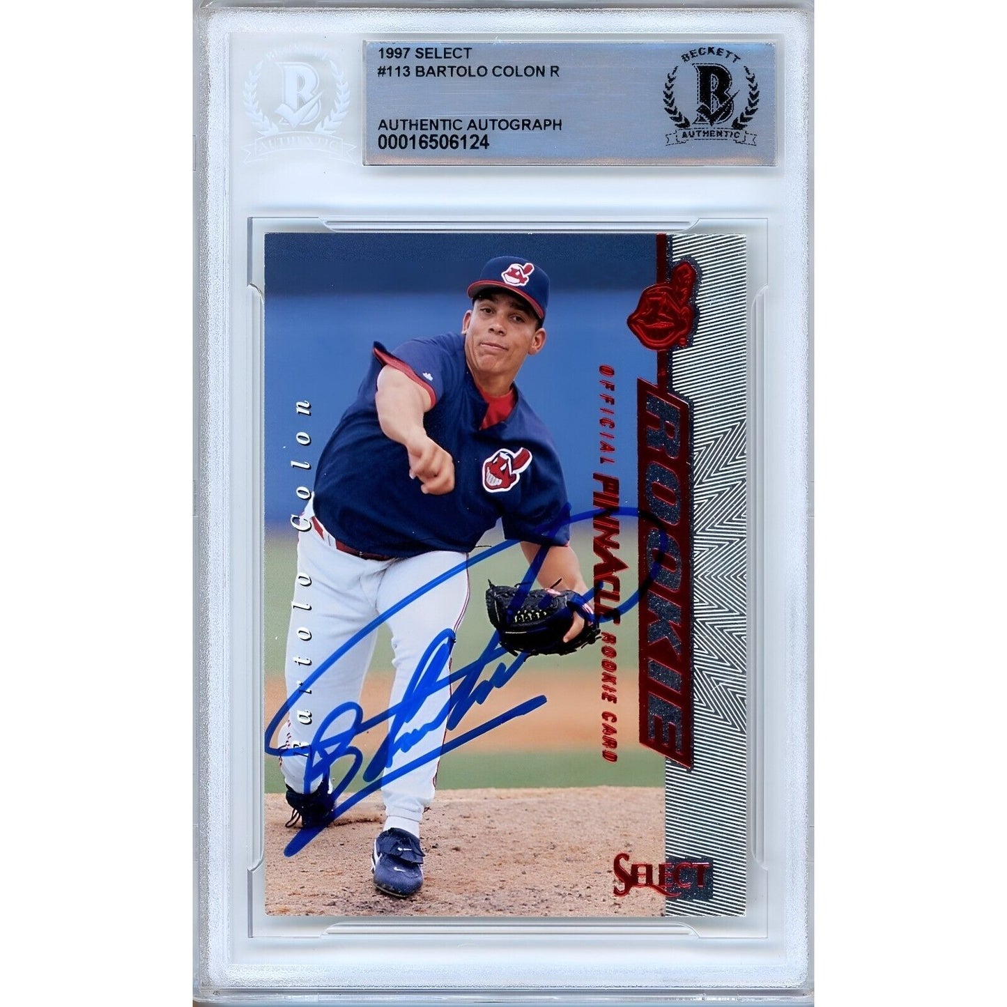 Baseballs- Autographed- Bartolo Colon Cleveland Indians Signed 1997 Pinnacle Select Rookie Baseball Card Beckett Authentic Auto Slab Front