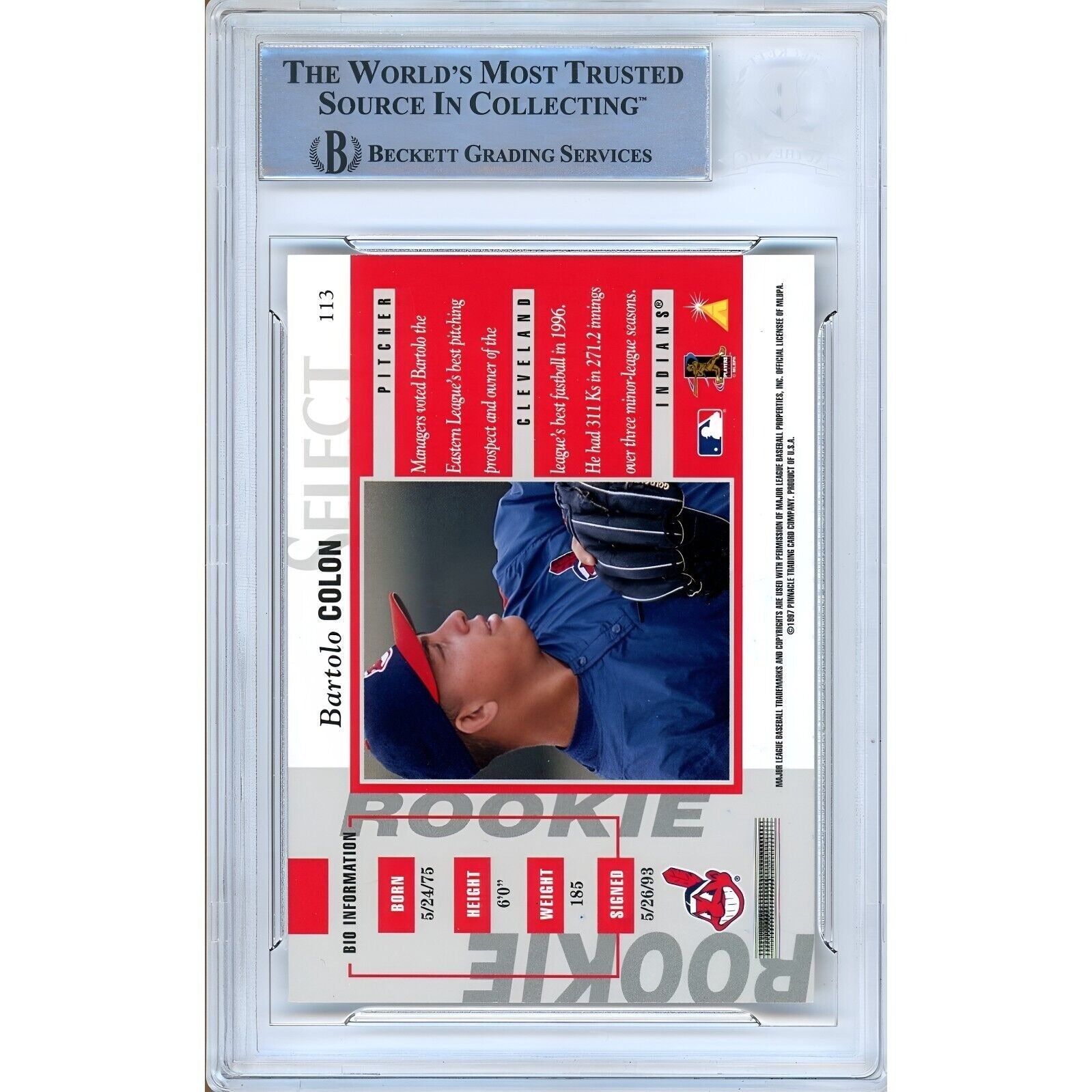 1997 Select #113 Bartolo Colon Cleveland Indians Autograph Trading Card – Beckett BAS