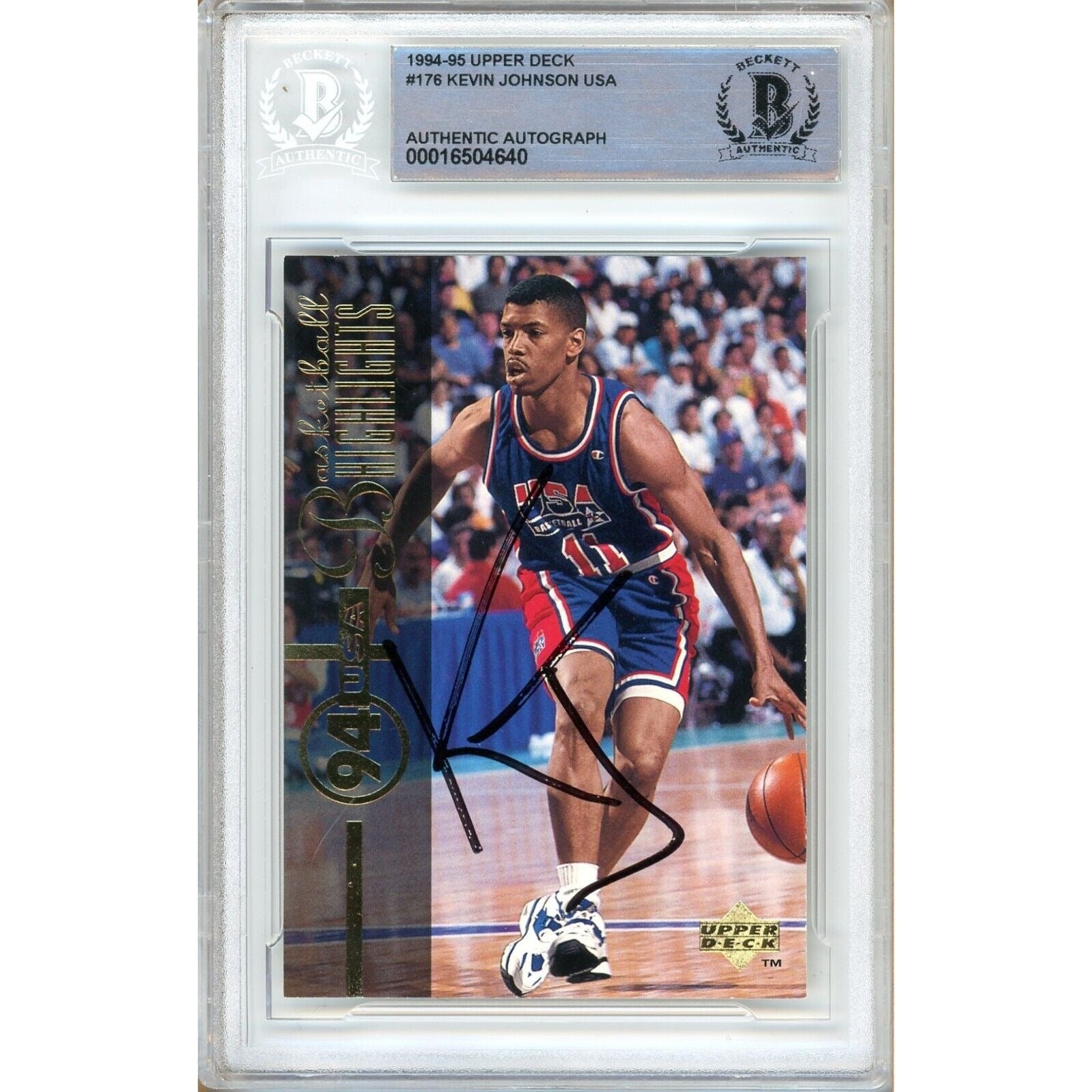 Basketballs- Autographed- Kevin Johnson Team USA Signed 1994-95 Upper Deck Basketball Card Beckett Authentic Auto Slab Front