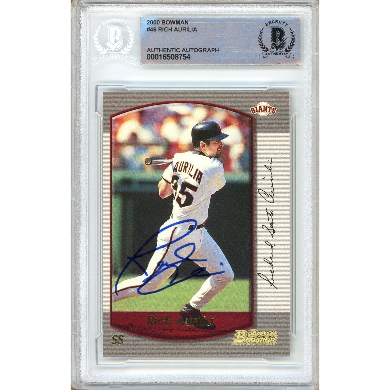 Baseballs- Autographed- Rich Aurilia San Francisco Giants Signed 2000 Bowman Trading Card Beckett Authentic Auto Slab Front