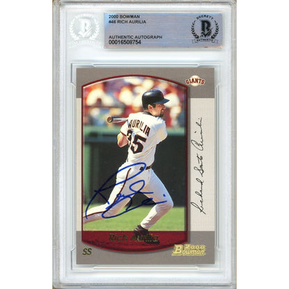 Baseballs- Autographed- Rich Aurilia San Francisco Giants Signed 2000 Bowman Trading Card Beckett Authentic Auto Slab Front