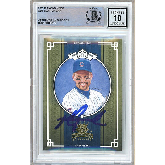 Baseballs- Autographed- Mark Grace Chicago Cubs Signed 2005 Donruss Diamond Kings Baseball Card Beckett Authentic BGS Auto-10 Graded Slab Front