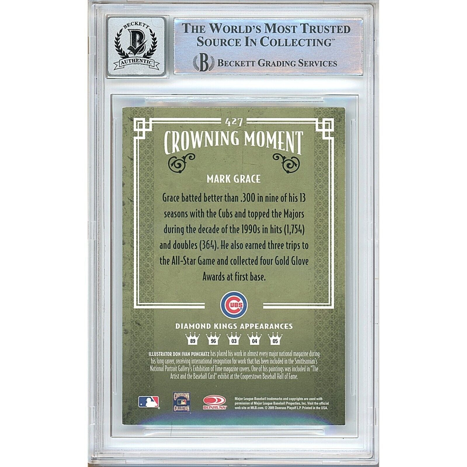 Mark Grace Chicago Cubs signed trading card – signature close-up – Beckett COA