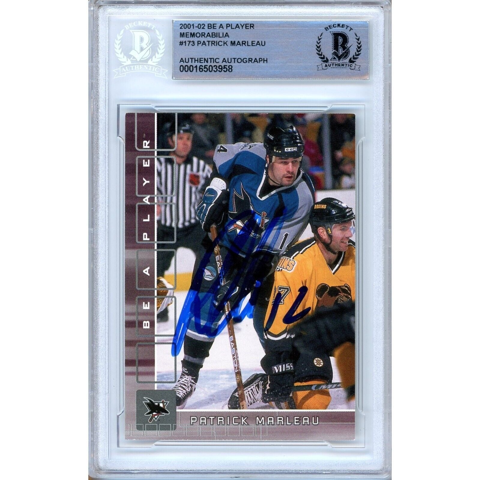 Patrick Marleau San Jose Sharks autographed trading card – full view – Beckett COA