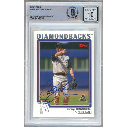 Baseballs- Autographed- Craig Counsell Arizona Diamondbacks Signed 2004 Topps Baseball Card Beckett Authentic BGS Auto-10 Graded Slab Front