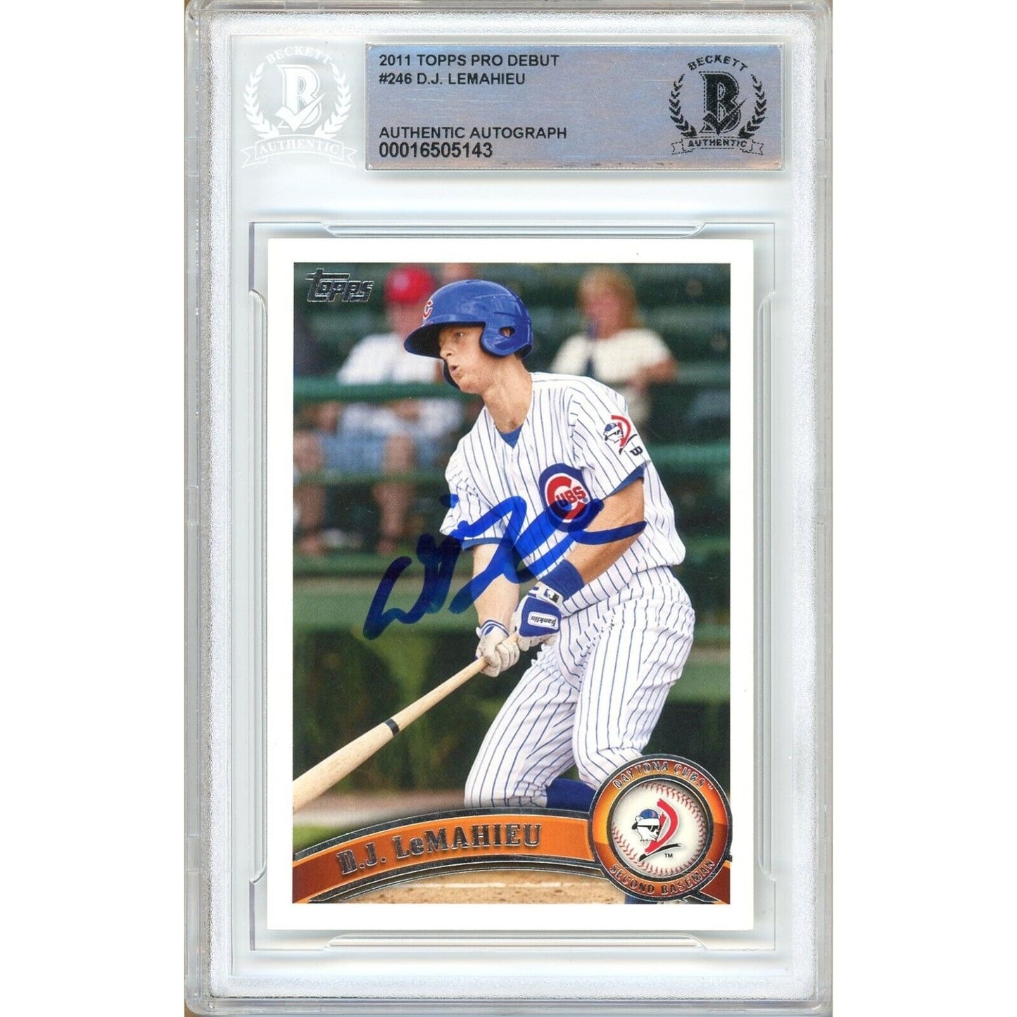 Baseballs- Autographed- DJ Lemahieu Chicago Cubs Signed 2011 Topps Pro Debut Rookie Baseball Card Beckett Authentic Auto Slab Front