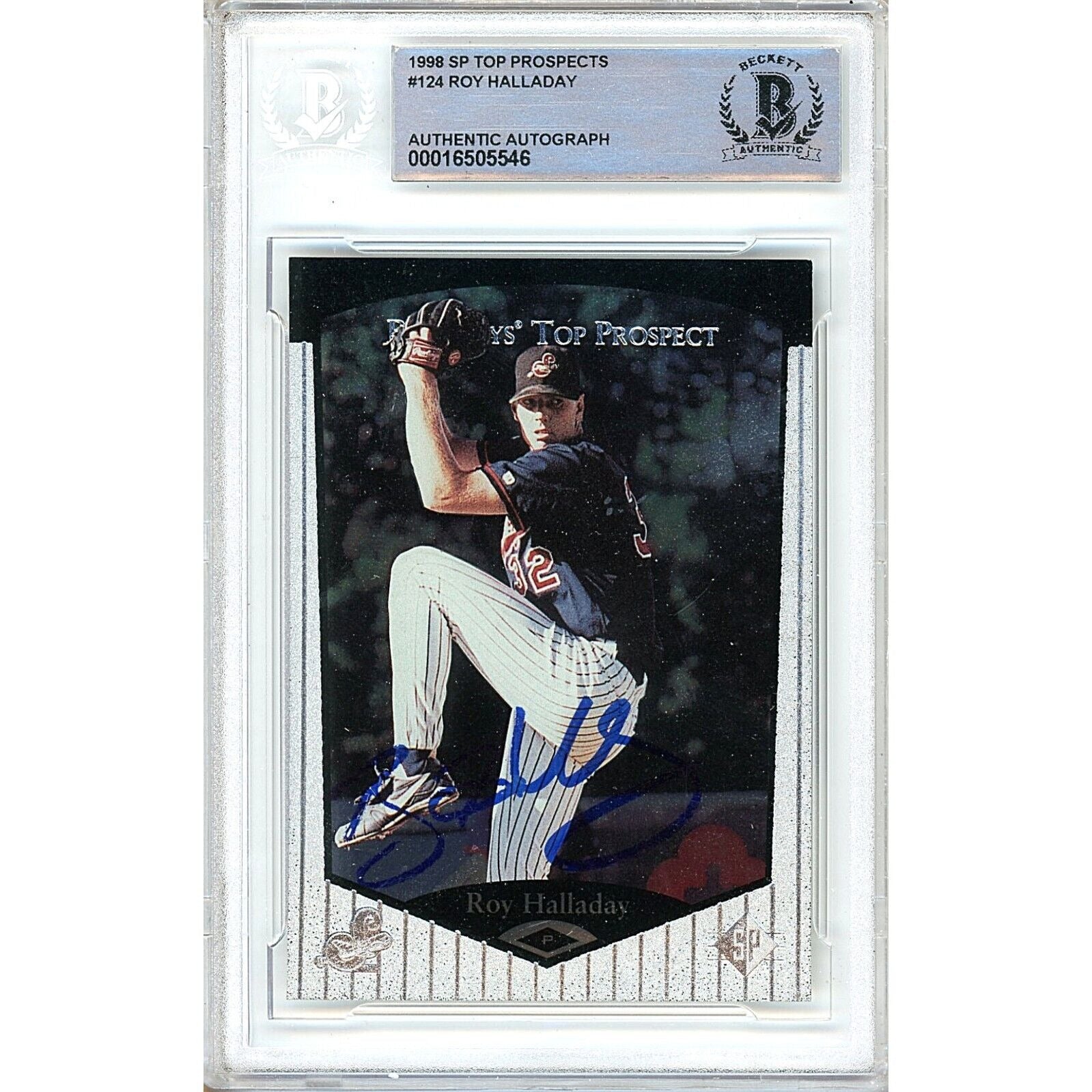 Baseballs- Autographed- Roy Halladay Toronto Blue Jays Signed 1998 SP Top Prospects Rookie Trading Card Beckett Authentic Auto Slab Front