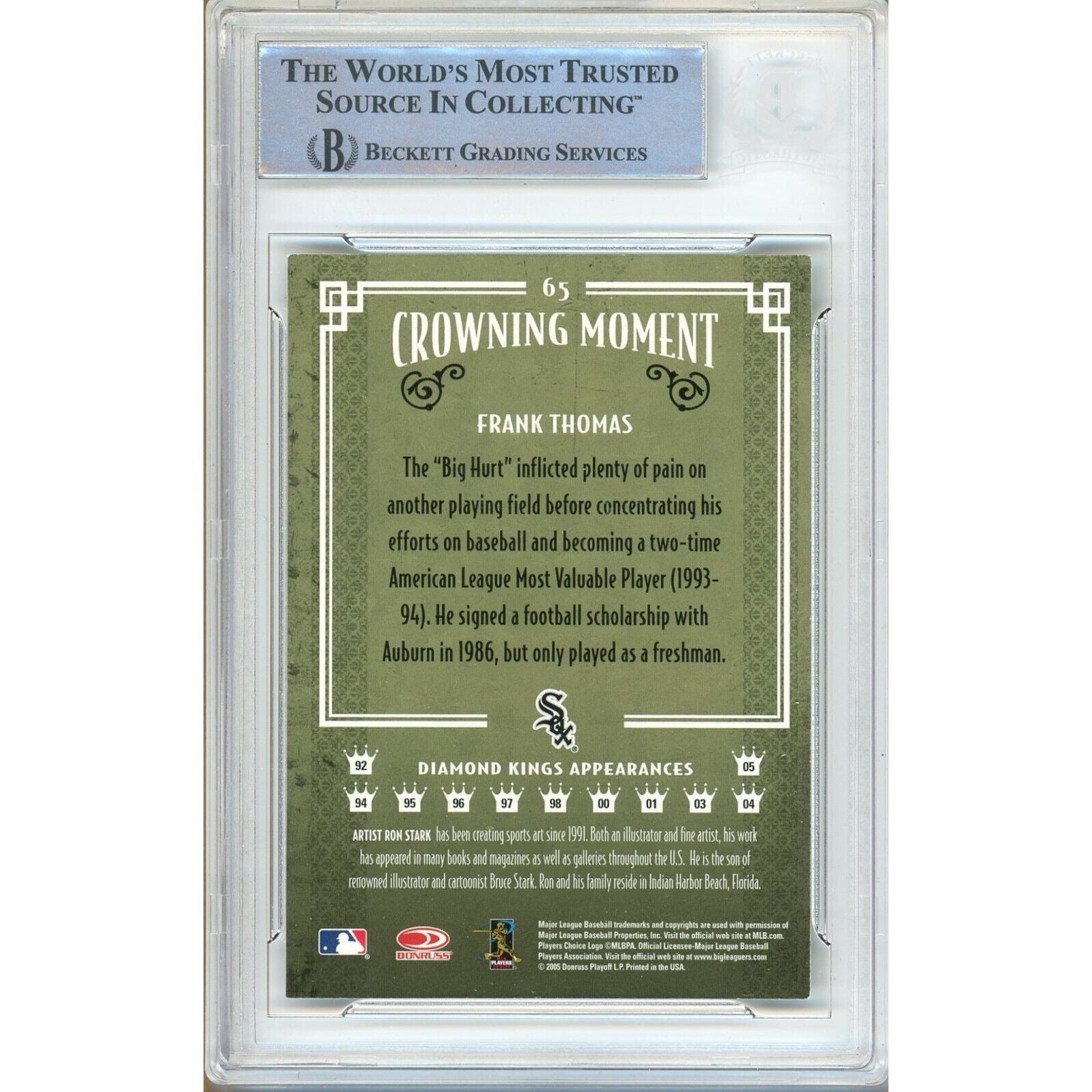 Baseballs- Autographed- Frank Thomas Signed Chicago White Sox 2005 Donruss Diamond Kings Baseball Card Beckett Authentic Auto Slab Back