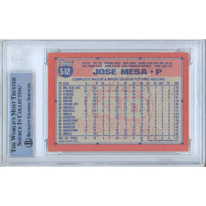 Baseballs- Autographed- Jose Mesa Baltimore Orioles Signed 1991 Topps Baseball Card Beckett Authentic Auto Slab Back