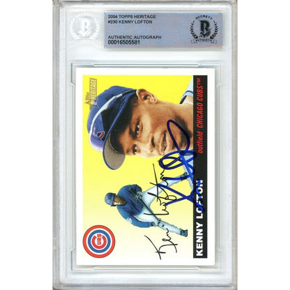 Baseballs- Autographed- Kenny Lofton Chicago Cubs Signed 2004 Topps Heritage Baseball Card Beckett Authenticated Auto Slab Front