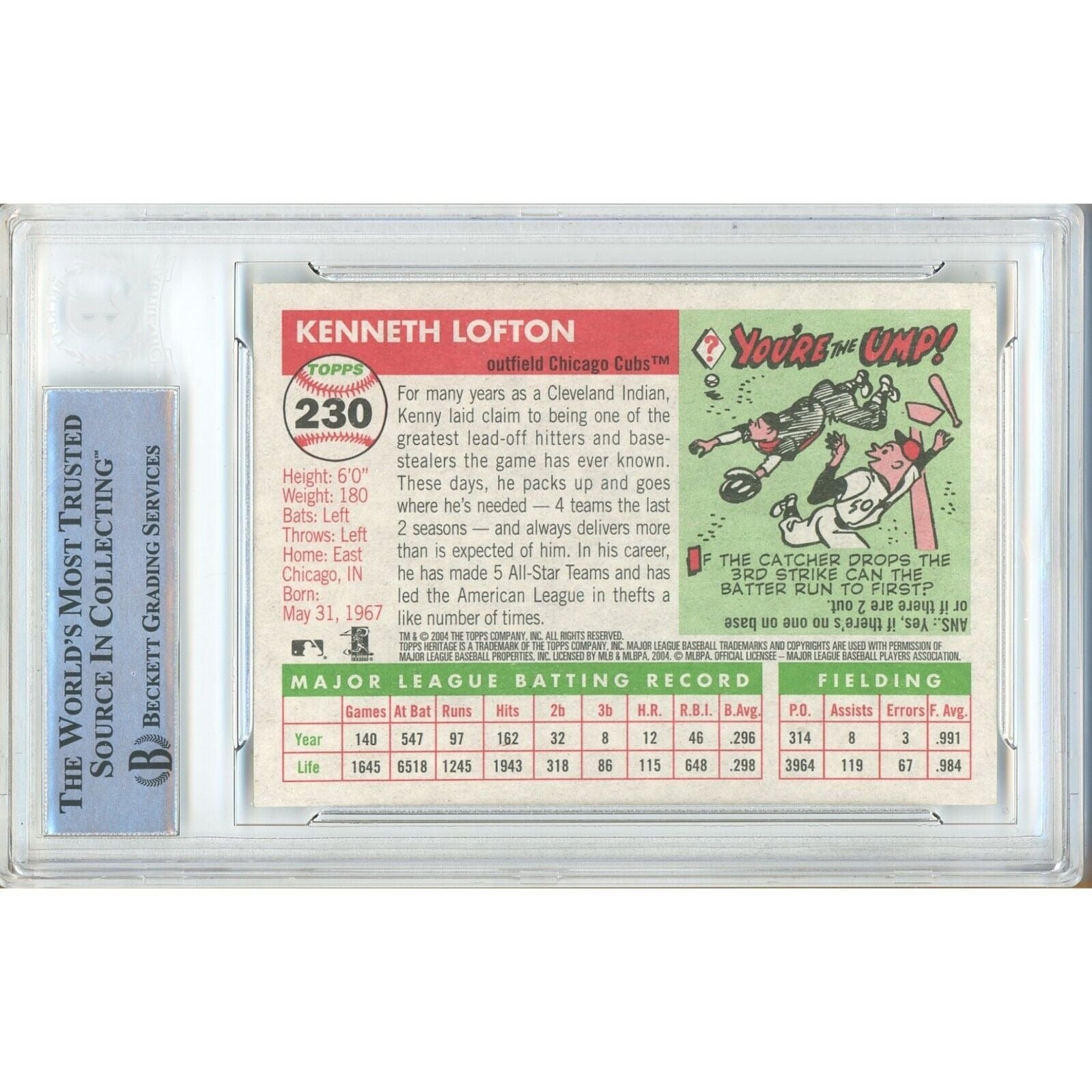 2004 Topps #230 Kenny Lofton Chicago Cubs Autograph Trading Card – Beckett BAS.