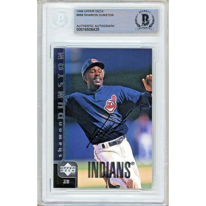 Baseballs- Autographed- Shawon Dunston Cleveland Indians Signed 1998 Upper Deck Trading Card Beckett Authentic Auto Slab Front