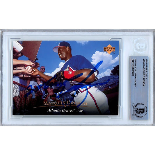 Baseballs- Autographed- Marquis Grissom Atlanta Braves Signed 1995 Upper Deck Baseball Card Beckett Authentic Auto Slab Front