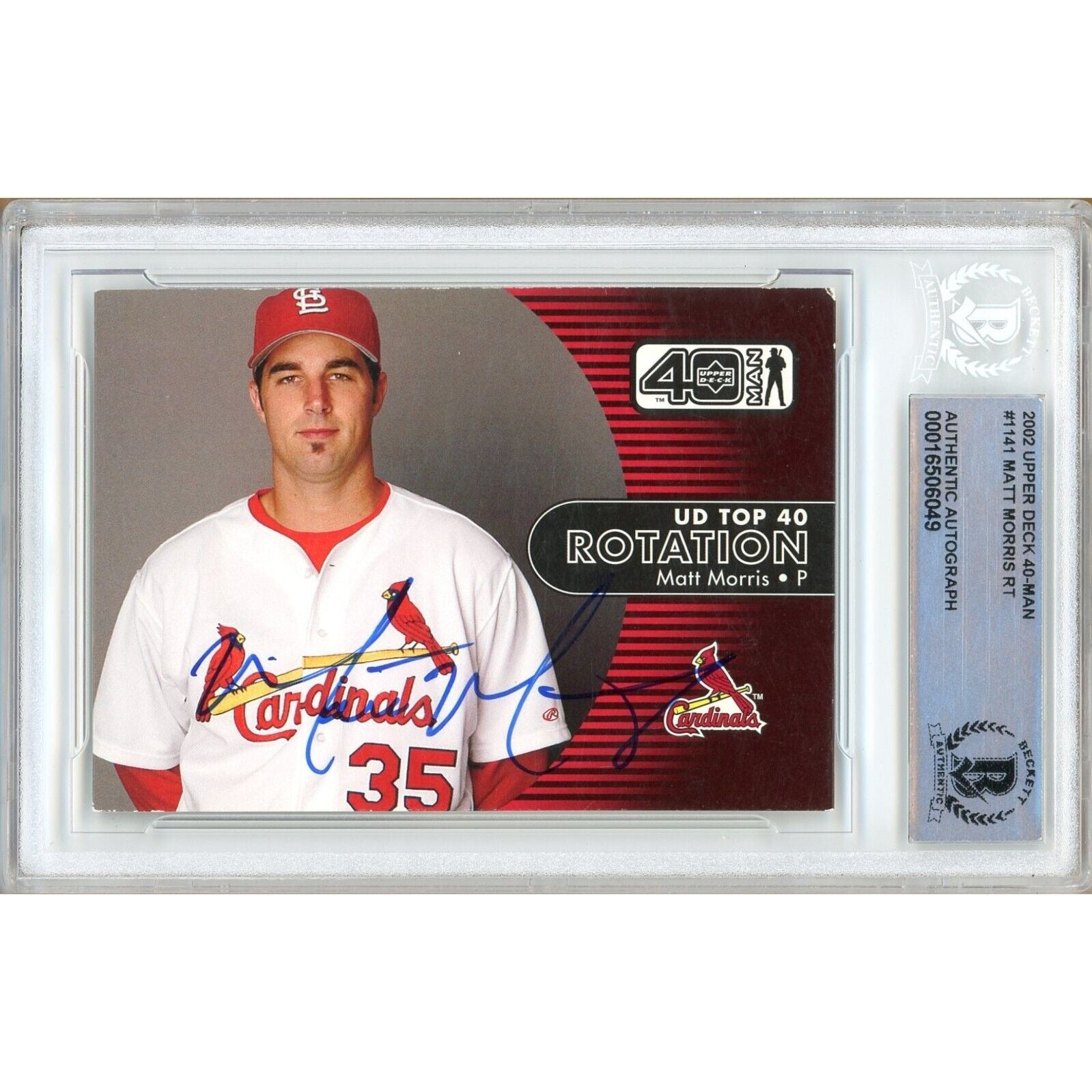 Baseballs- Autographed- Matt Morris St Louis Cardinals Signed 2002 Upper Deck 40 Man Baseball Card Beckett Authentic Auto Slab Front