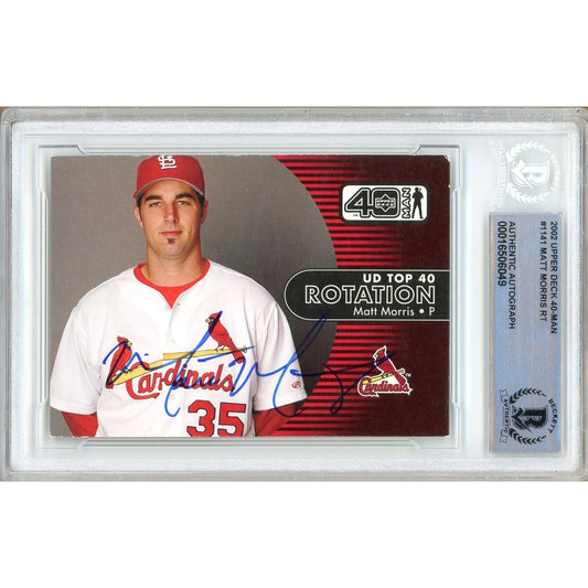 Baseballs- Autographed- Matt Morris St Louis Cardinals Signed 2002 Upper Deck 40 Man Baseball Card Beckett Authentic Auto Slab Front