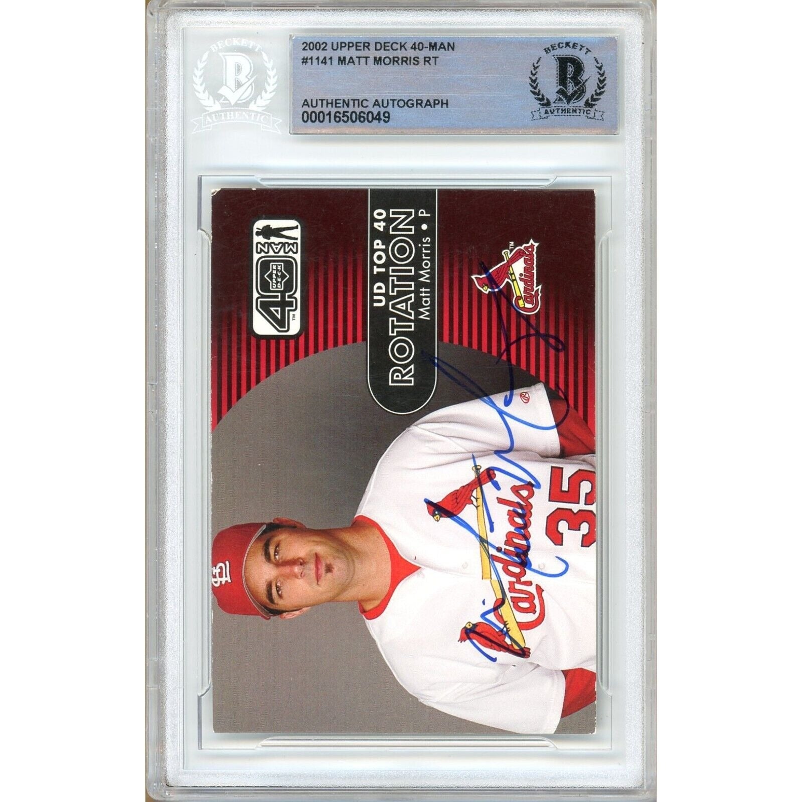 Matt Morris St Louis Cardinals signed trading card – signature close-up – Beckett COA