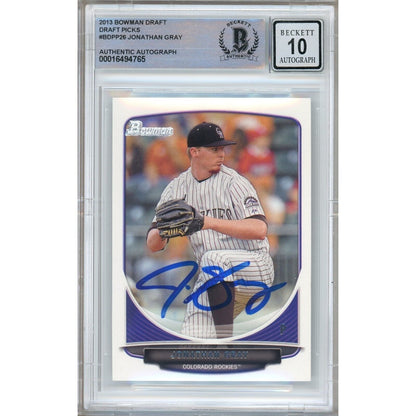 Baseballs- Autographed- Jon Gray Colorado Rockies Signed 2013 Bowman Draft Picks Rookie Baseball Card Beckett Authentic Auto Slab Front