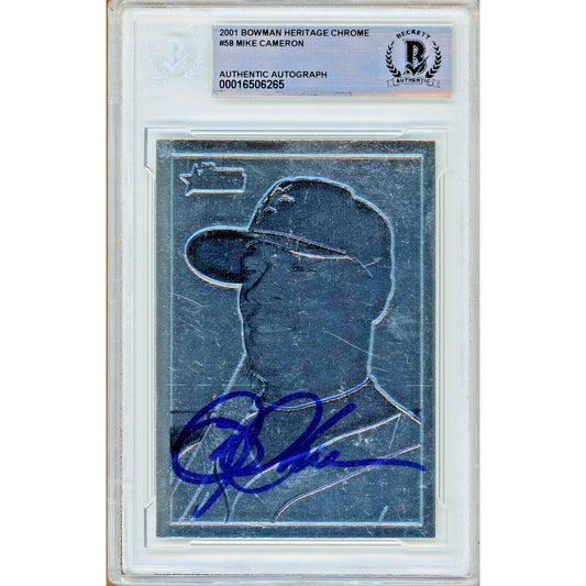 Baseballs- Autographed- Mike Cameron Seattle Mariners Signed 2001 Bowman Heritage Chrome Baseball Card Beckett Authentic Auto Slab Front