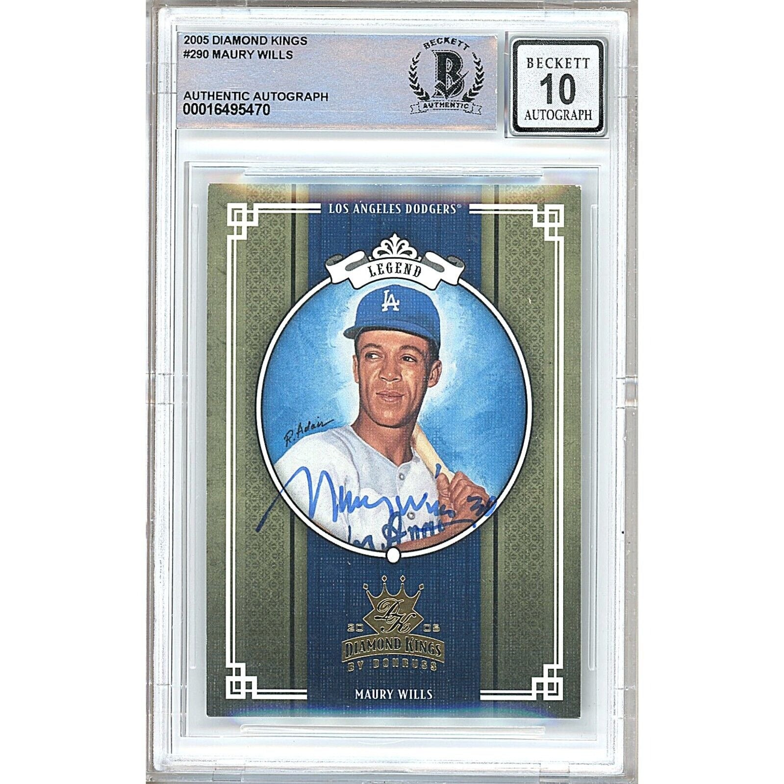 Baseballs- Autographed- Maury Wills Los Angeles Dodgers Signed 2005 Donruss Diamond Kings Baseball Card Beckett Authentic BGS Auto-10 Graded Slab Front