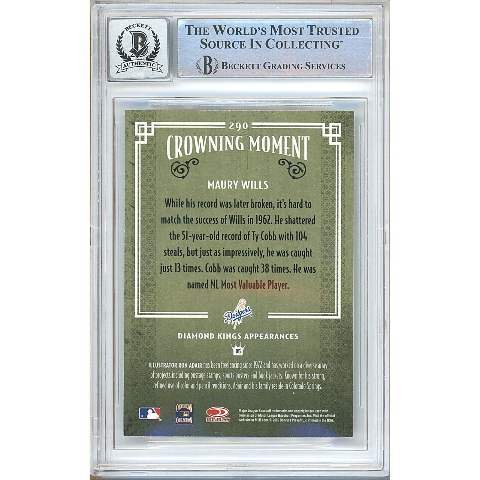 Maury Wills Los Angeles Dodgers signed trading card – signature close-up – Beckett COA