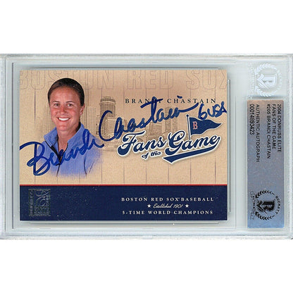 Soccer- Autographed- Brandi Chastain Team USA Signed 2004 Donruss Elite Fans of the Game Boston Red Sox Baseball Card Beckett Authentic Auto Slab Front