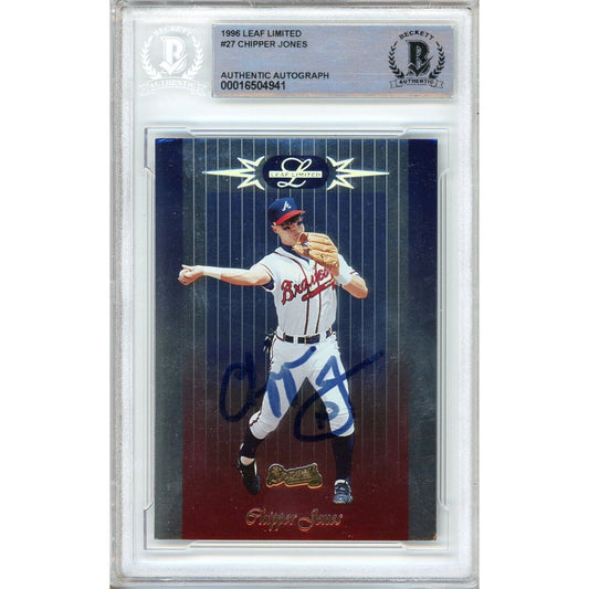 Baseballs- Autographed- Chipper Jones Atlanta Braves Signed 1996 Leaf Limited Baseball Card Beckett Authentic Auto Slab Front