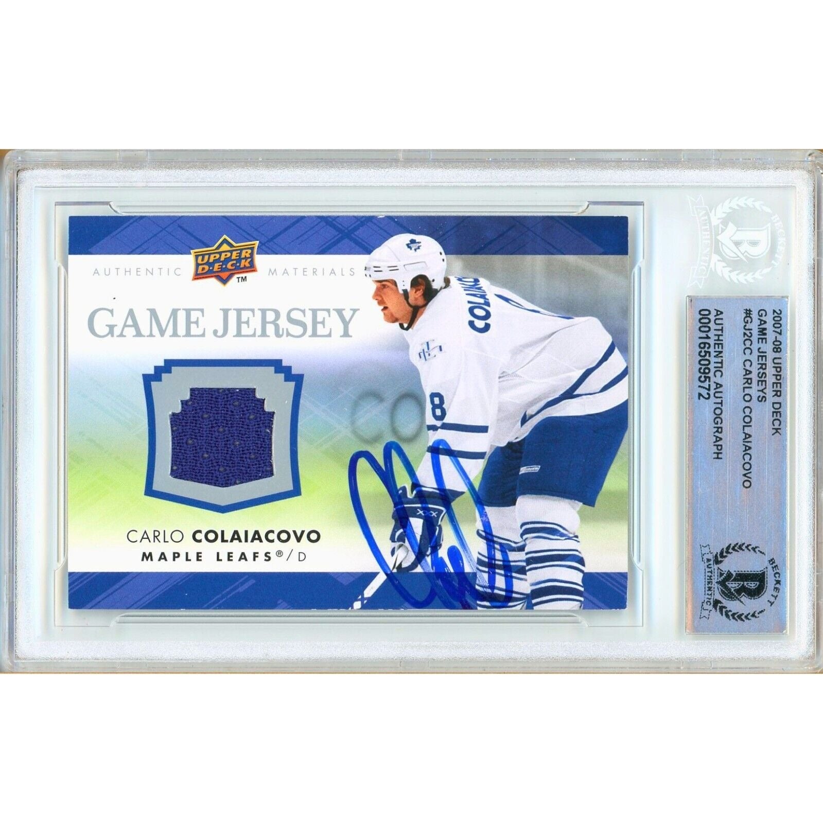 2007 Upper Deck Carlo Colaiacovo Toronto Maple Leafs Autographed Trading Card – Beckett BAS