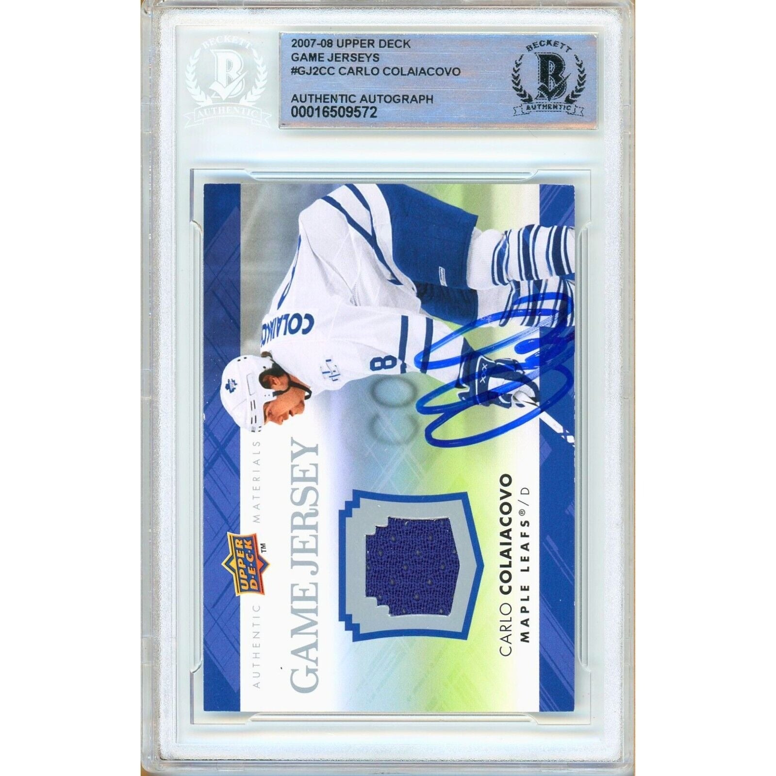 2007 Upper Deck Carlo Colaiacovo Toronto Maple Leafs Signed Trading Card – Beckett BAS