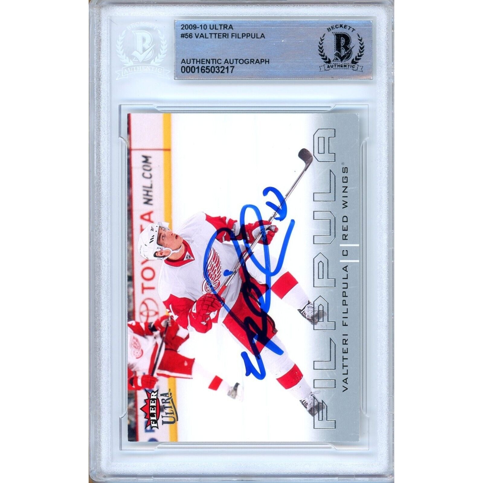 Hockey- Autographed- Valtteri Filppula Detroit RedWings Signed 2009-10 Fleer Ultra Trading Card Beckett Authentic Auto Slab Front