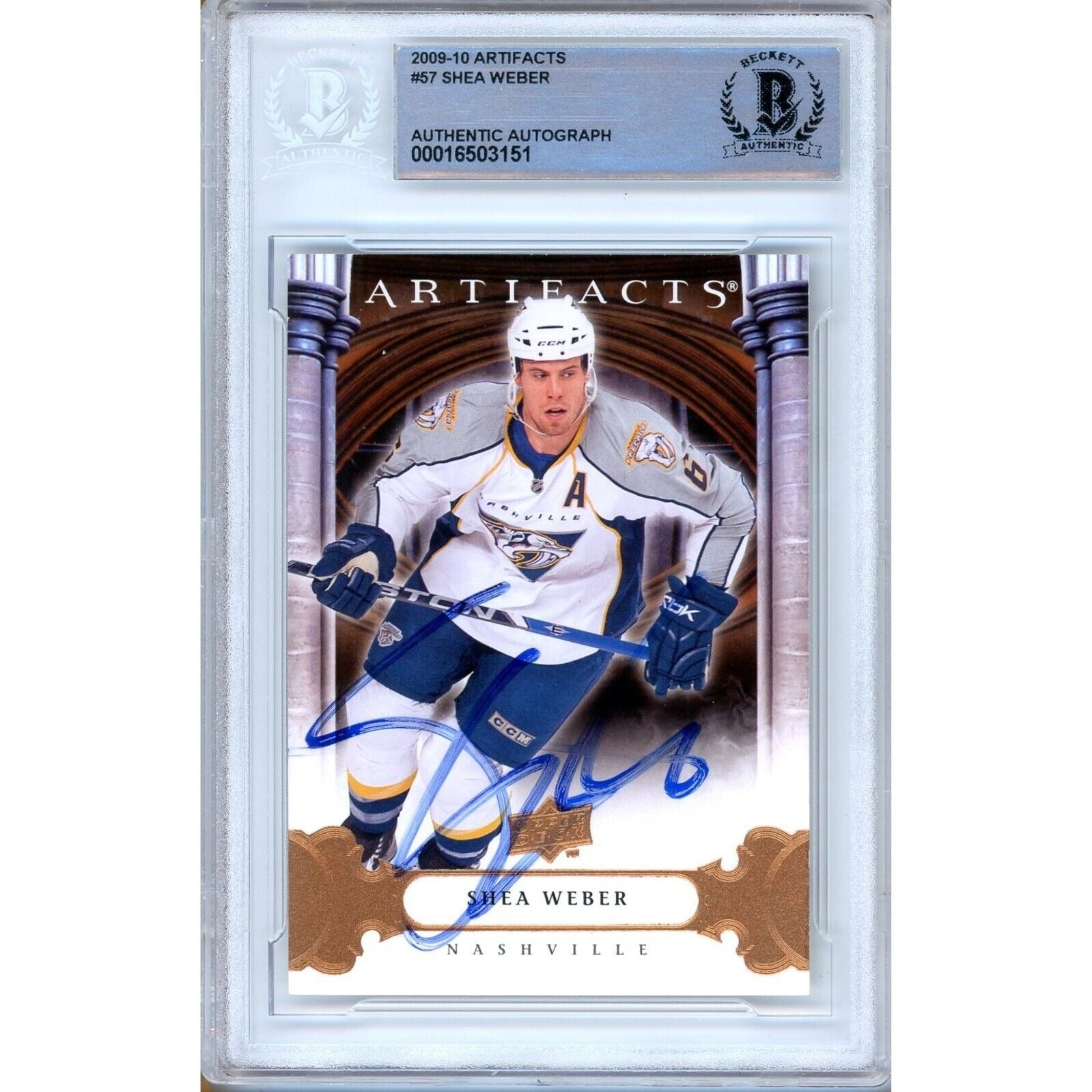 Shea Weber Nashville Predators autographed trading card – full view – Beckett COA