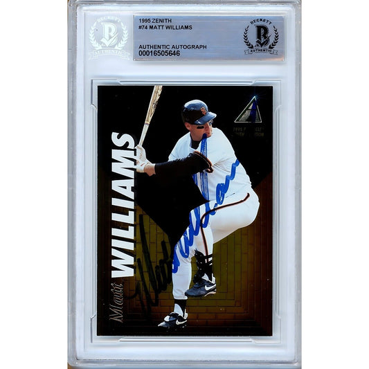 Baseballs- Autographed- Matt Williams San Francisco Giants Signed 1995 Pinnacle Zenith Baseball Card Beckett Authentic Auto Slab Front