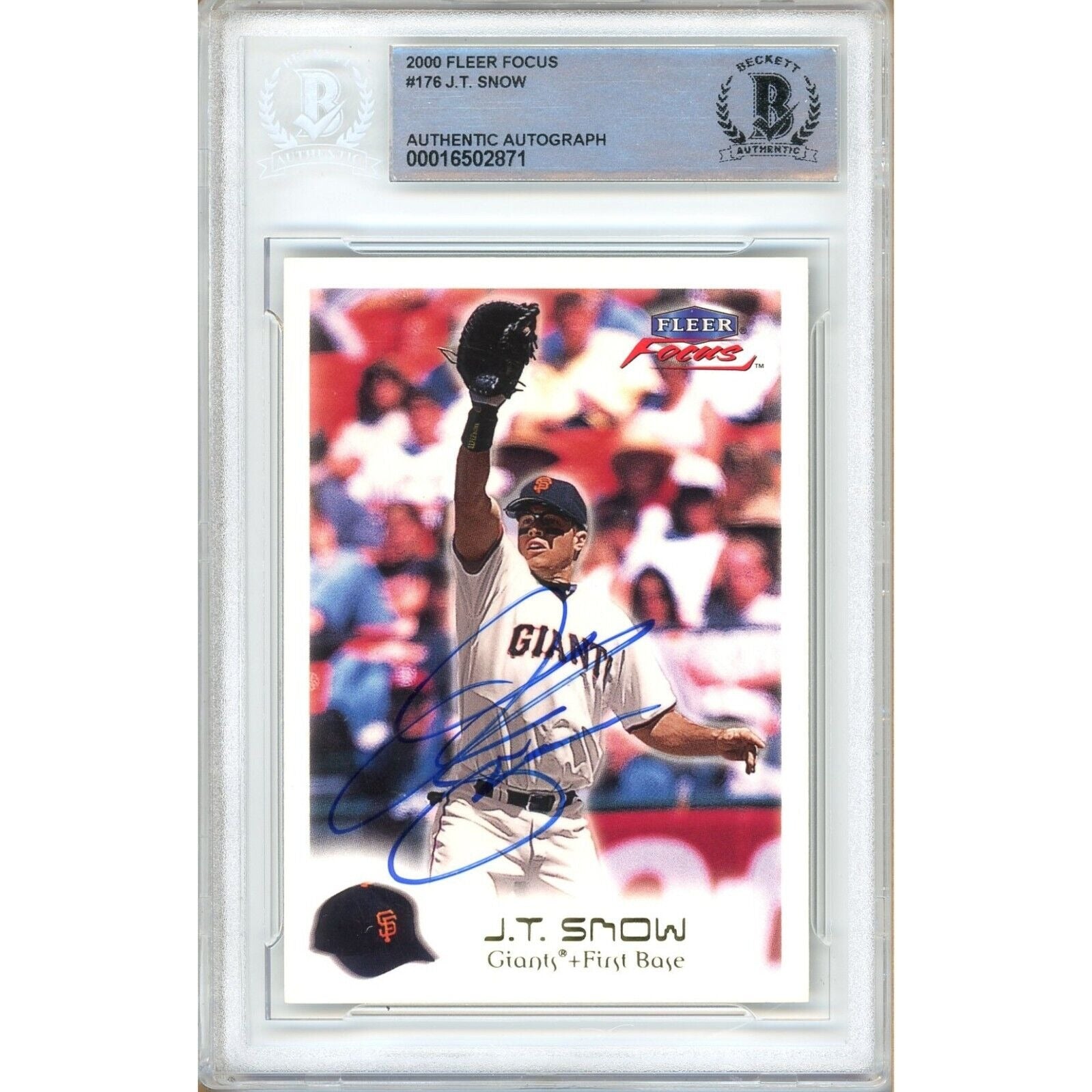JT Snow San Francisco Giants autographed trading card – full view – Beckett COA