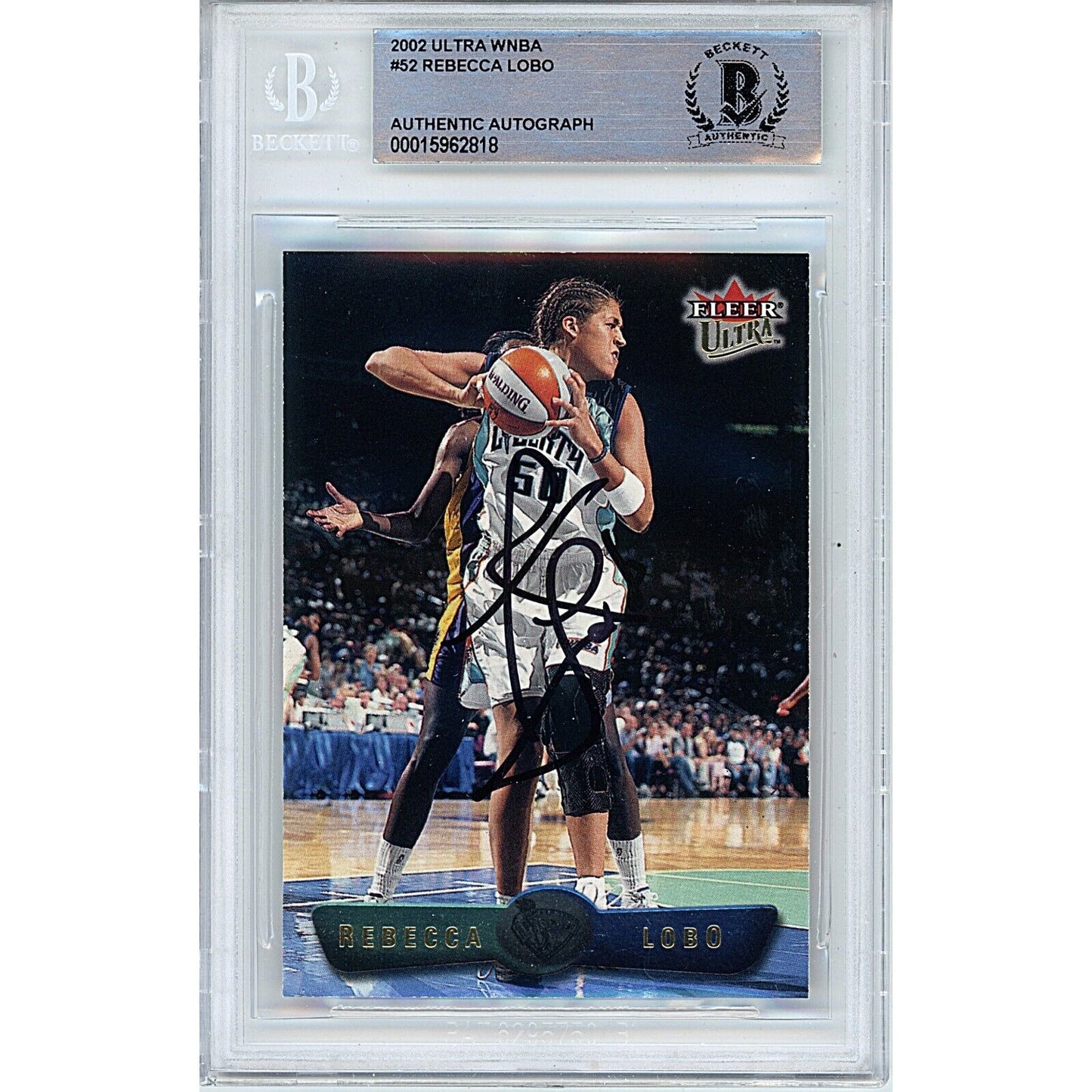 Basketball- Autographed- Rebecca Lobo New York Liberty Signed 2002 Fleer Ultra WNBA Trading Card Beckett Authentic Auto Slab Front