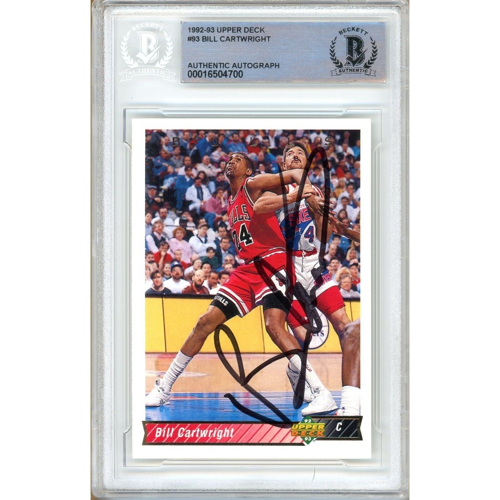 Basketballs- Autographed- Bill Cartwright Chicago Bulls Signed 1992-93 Upper Deck Basketball Card Beckett Authentic Auto Slab Front