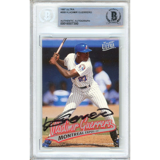 Baseballs- Autographed- Vladimir Guerrero Montreal Expos Signed 1997 Fleer Ultra Trading Card Beckett Authentic Auto Slab Front