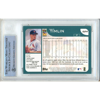 Baseballs- Autographed- Mike Timlin St Louis Cardinals Signed 2001 Topps Baseball Card Beckett Authentic Auto Slab Back