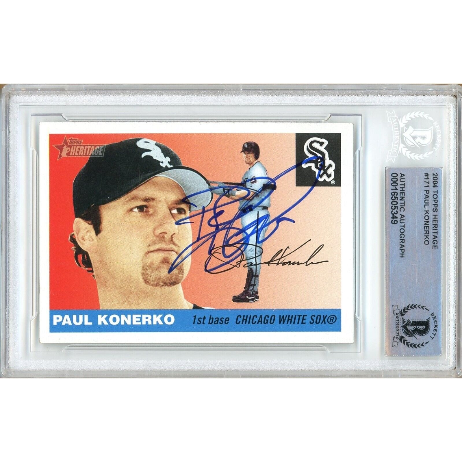 Baseballs- Autographed- Paul Konerko Chicago White Sox Signed 2004 Topps Heritage Baseball Card Beckett Authentic Auto Slab Front