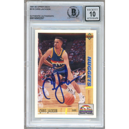 Basketballs- Autographed- Chris Jackson aka Mahmoud Abdul Rauf Denver Nuggets Signed 1991-92 Upper Deck Basketball Card Beckett Authentic BGS Auto-10 Graded Slab Front