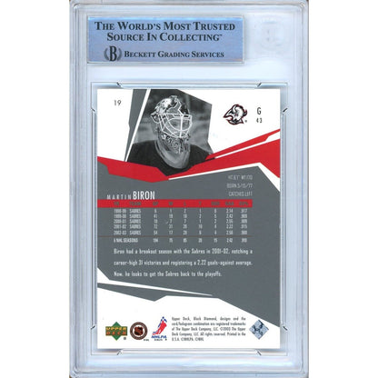 Hockey- Autographed- Martin Biron Buffalo Sabres Signed 2003-04 Upper Deck Black Diamond Hockey Card Beckett Authentic Auto Slab Back